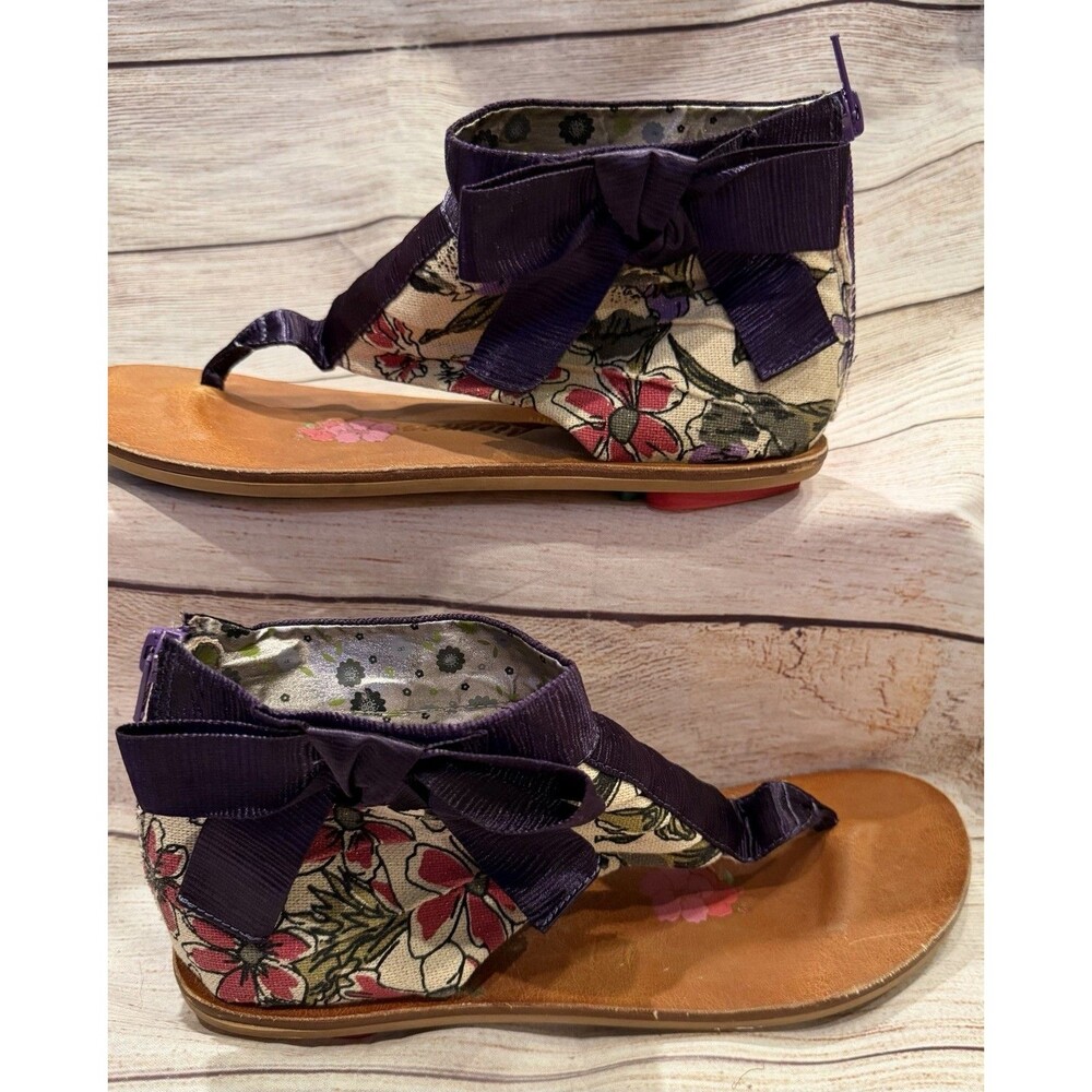 Poetic License Sandals Purple With Bow Floral Print Zip Back Eur 38 Us 7.5